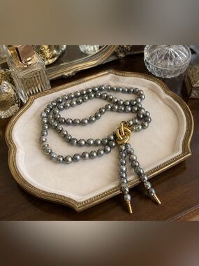 Vintage Italian 925 Gold Vermeil Peacock Pearl Lariat Tassel Necklace